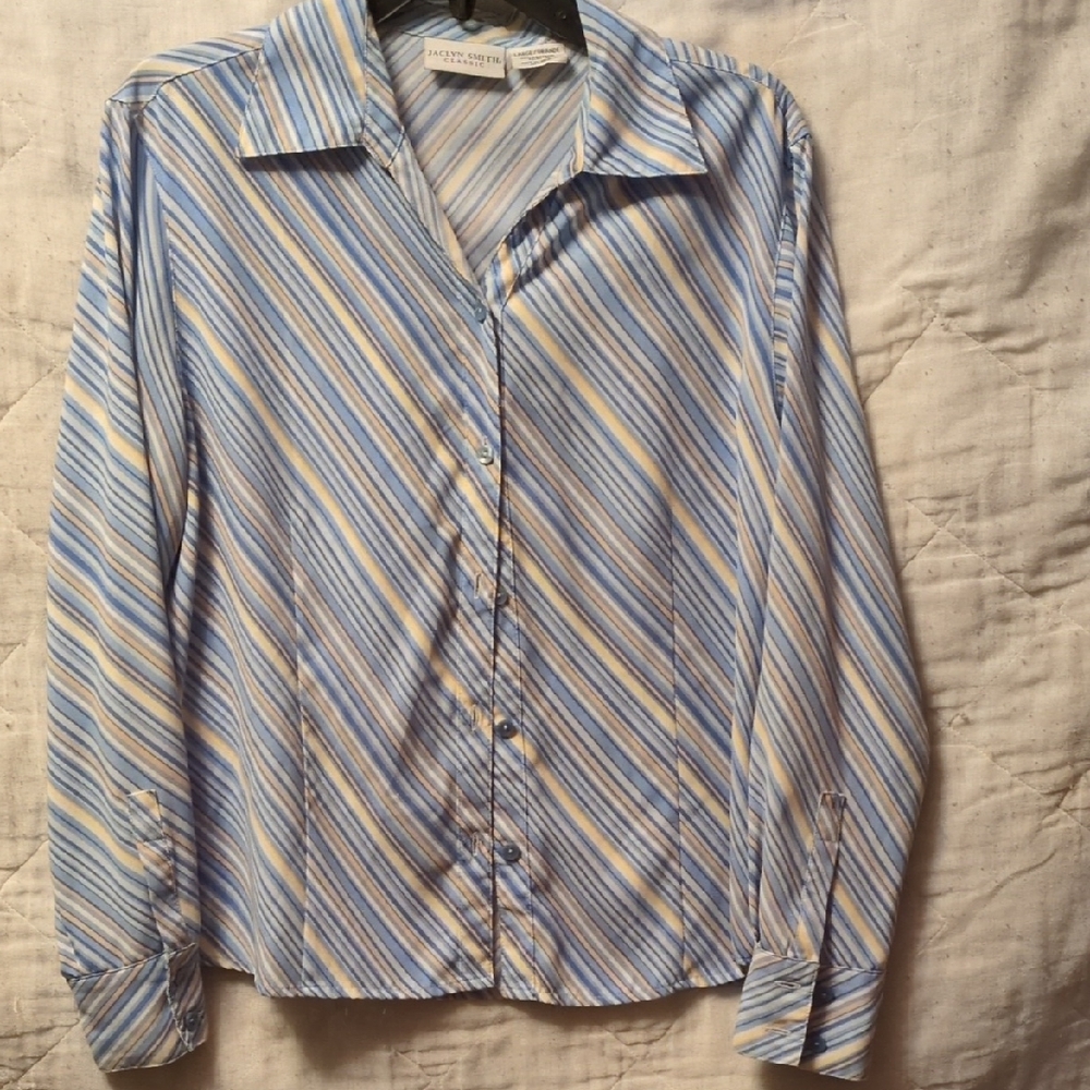 Jaclyn Smith Women's Diagonal Striped Blouse - Blue and Yellow